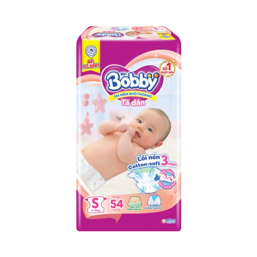 Tã dán Bobby siêu thấm - khô thoáng (S, 4-8kg, 54 miếng)