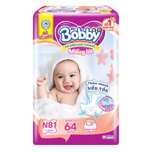 Miếng lót Bobby size Newborn 1 64 miếng (dưới 5kg) 