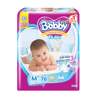 Bỉm tã dán Bobby siêu thấm size M 76 miếng (6-10kg) 