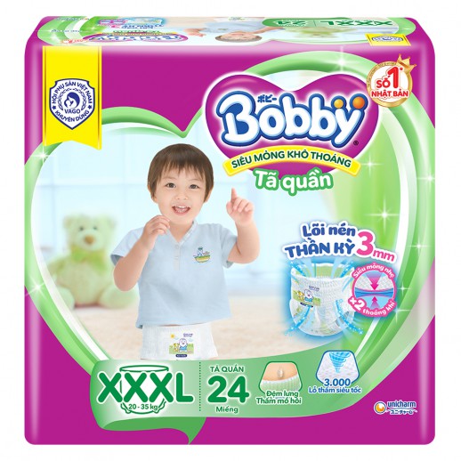 Bỉm tã quần Bobby size XXXL 24 miếng (20-35kg)