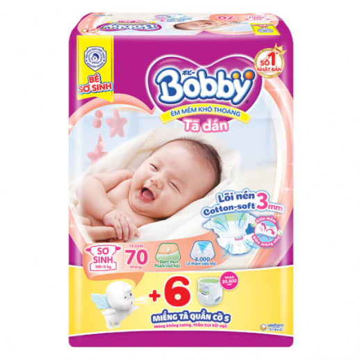 Tã dán Bobby siêu thấm - khô thoáng (Sơ sinh, dưới 5kg, 70 miếng)