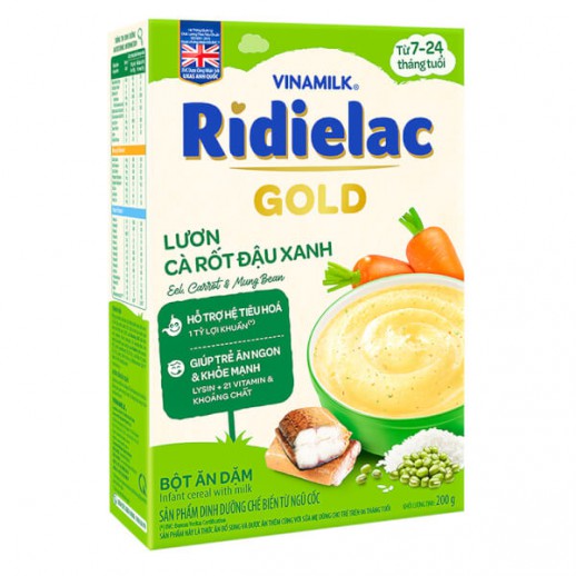 Bột ăn dặm Ridielac Gold Lươn cà rốt đậu xanh HG 200g